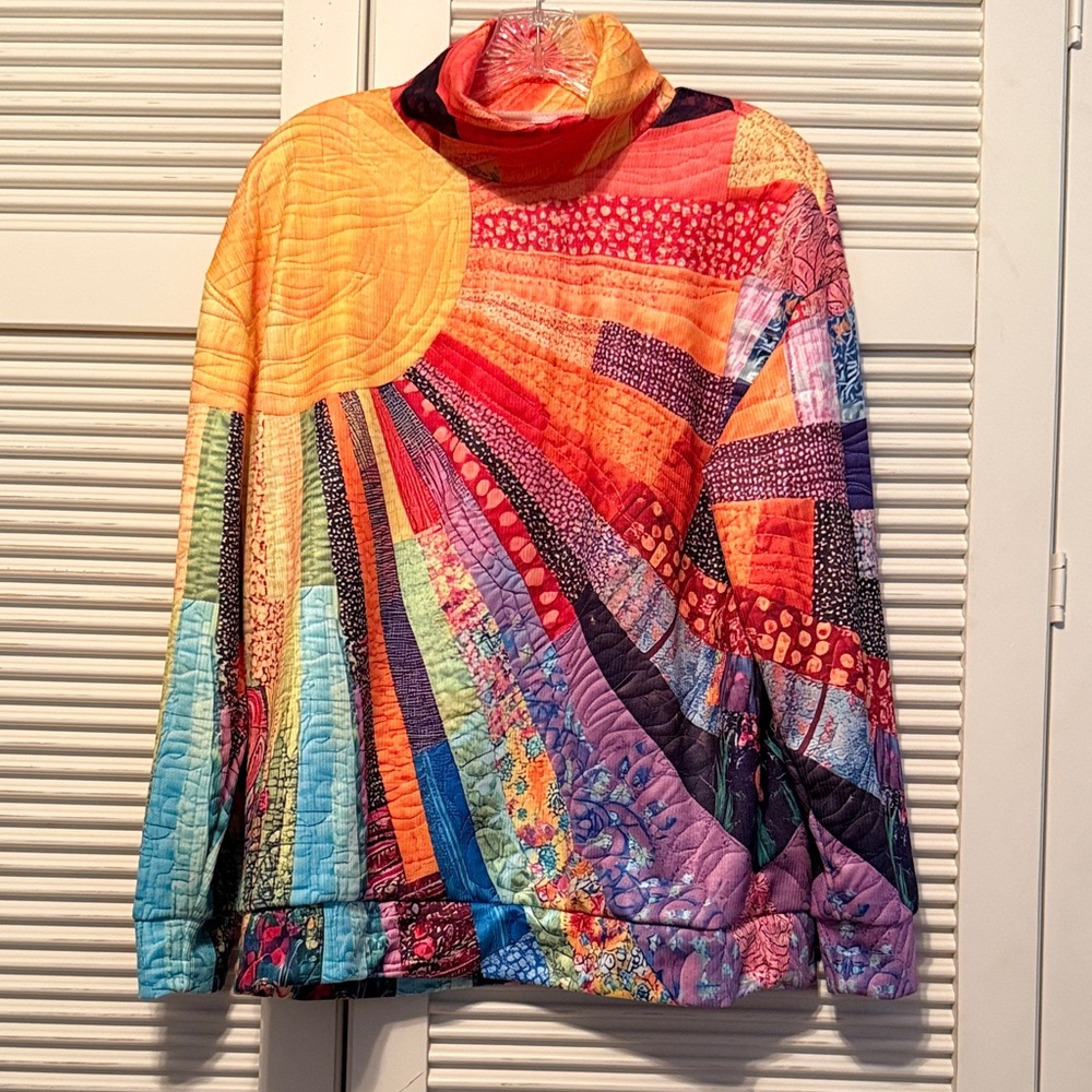 Boho Colorful Print High Neck Top ☀️ - Picture 2 of 6